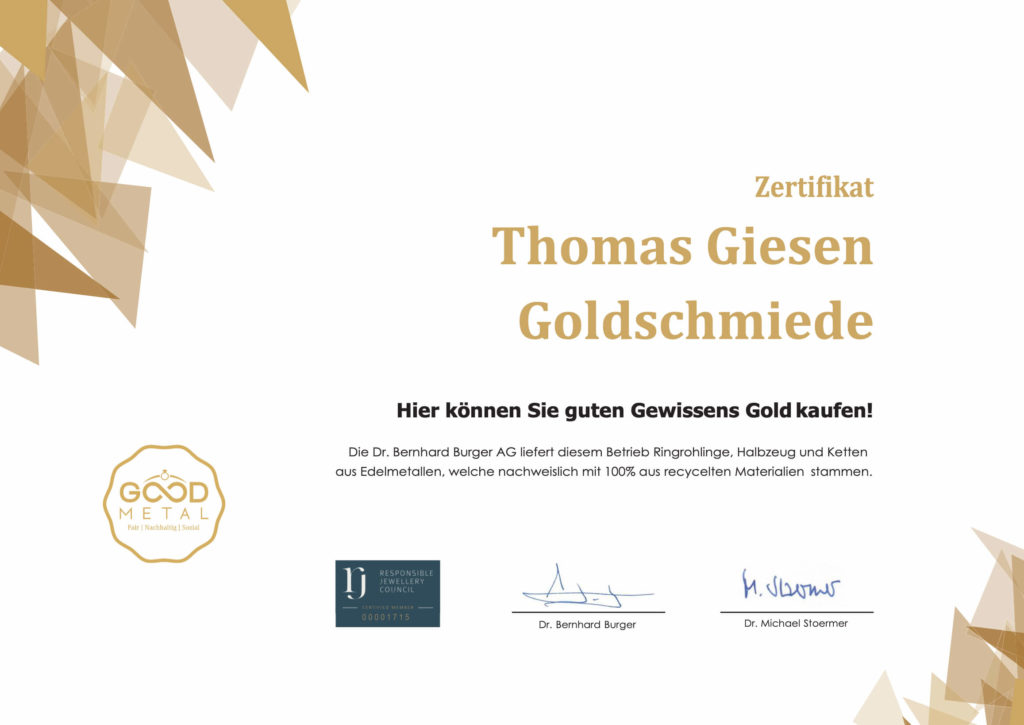 Thomas Giesen Goldschmiede - Zertikat